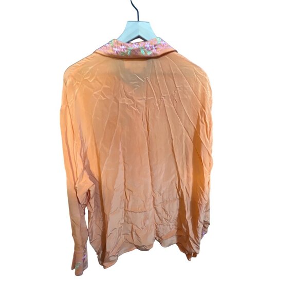 Vintage Diane Von Furstenberg Womens XL Orange Silk Embroidered Button-Up Blouse - Picture 2 of 4